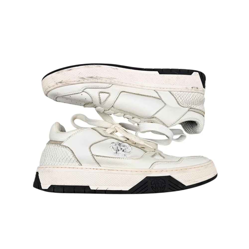 Roberto Cavalli Women's Size 37.5 EU 7.5 US RC Logo White Leather Sneakers READ